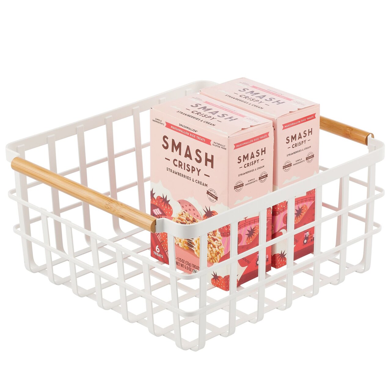 mDesign Metal Food Organizer Storage Bins with Bamboo Handles